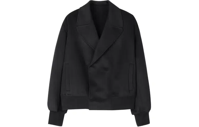 速写 纯色宽松西装领毛呢夹克外套 男女同款 本黑