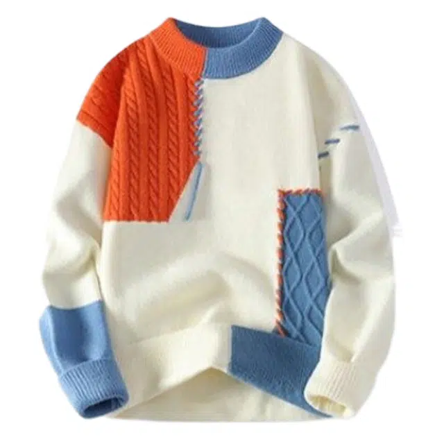 玉儿恋 青少年加厚保暖打底圆领宽松针织衫 男款 桔色