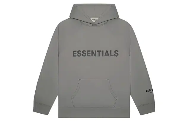 Fear of God Essentials FW20 3D Silicon Applique Pullover Hoodie Charcoal Cement Logo