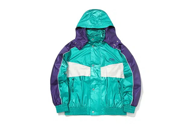 李宁 巴黎时装周 行主题系列 宽松休闲连帽撞色夹克外套 男女同款 熟禾绿龙胆紫