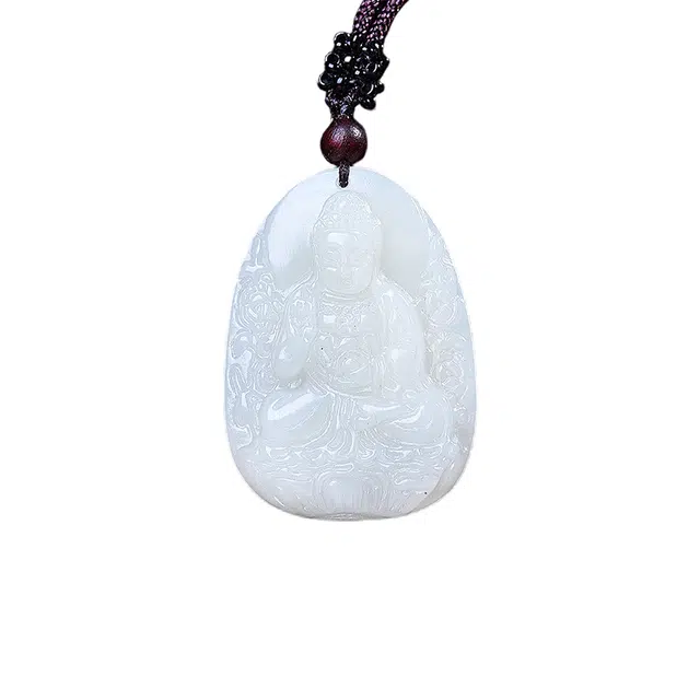 舒杰 国风东方传承生肖猪狗守护神阿弥陀佛 和田玉项链 白玉 男女同款情侣款