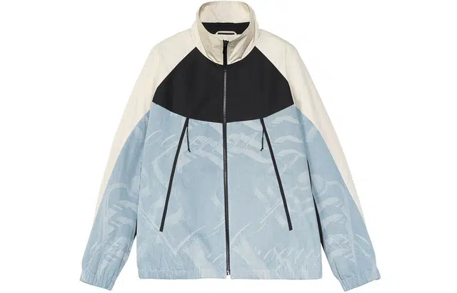 速写 复古运动撞色拼接夹克外套 男女同款 淡米白