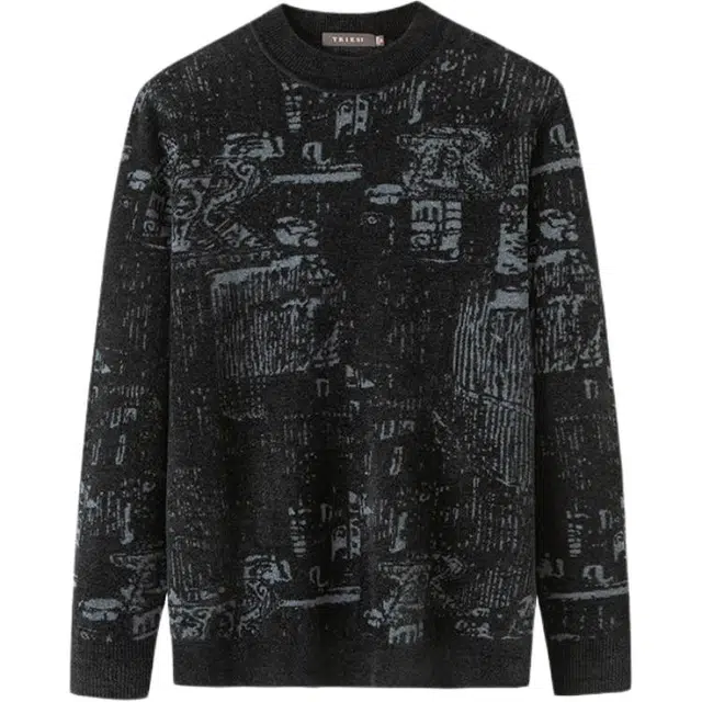 才子 温暖系列 半高领透气长袖针织衫 男款 黑灰色