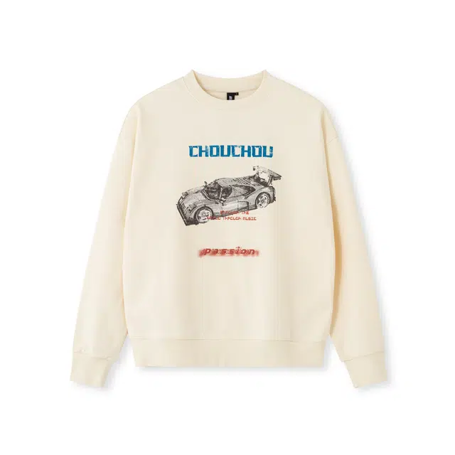 周同学 周杰伦 复古潮流纯棉重磅舒适保暖日复古机车印花简约百搭宽松休闲圆领套头卫衣 男女同款