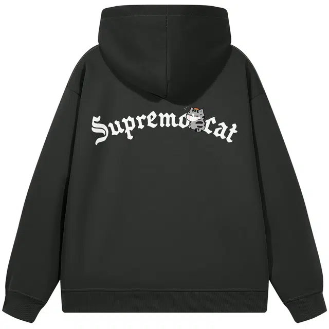 吾皇猫 美式复古学院风简约百搭英文字母卡通动漫印花基础款无性别主义休闲连帽长袖卫衣 男女同款