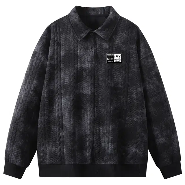 吾皇猫 美式复古基础款简约百搭卡通动漫时尚贴布设计舒适透气套头扎染长袖宽松针织衫 男女同款