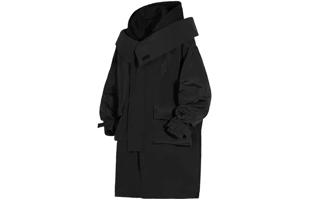 吉业重工 城市机能 纯色基础假两件立领连帽中长款风衣 户外防风夹克 男款