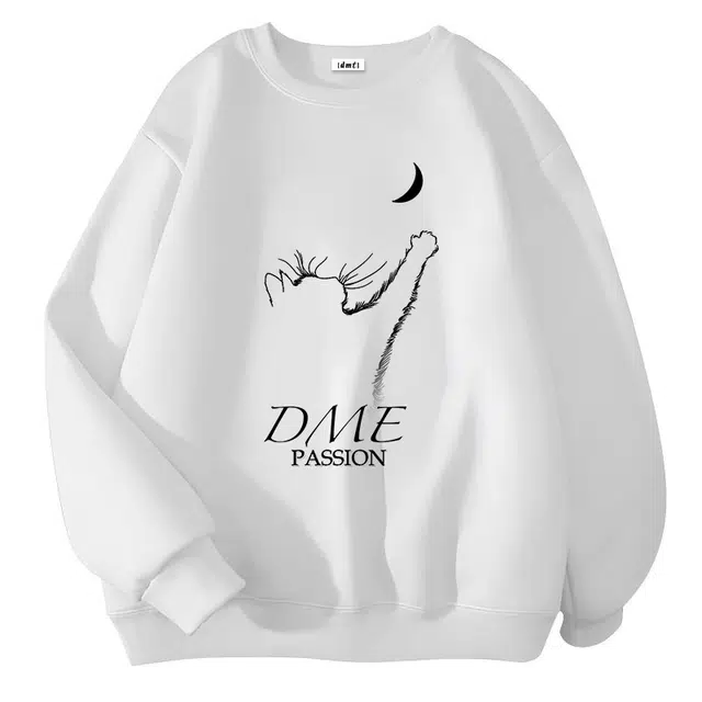 【dme】 猫咪探月线条画图案创意个性百搭学生宽松休闲圆领卫衣 男女同款