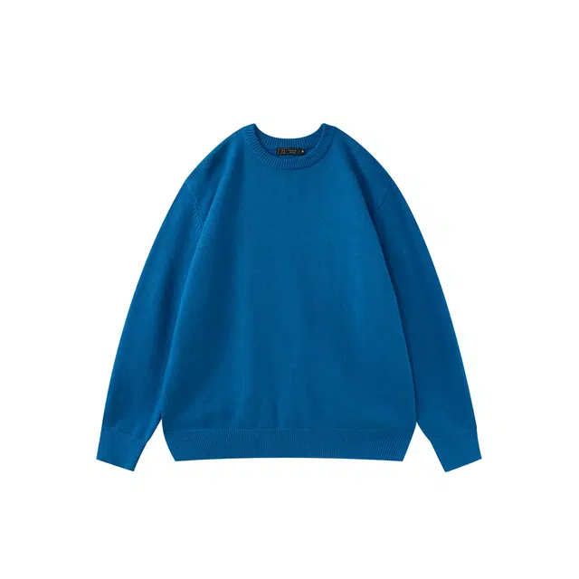 我是大卫 日系简约时尚纯色慵懒风圆领百搭宽松休闲针织衫 男女同款 蓝色