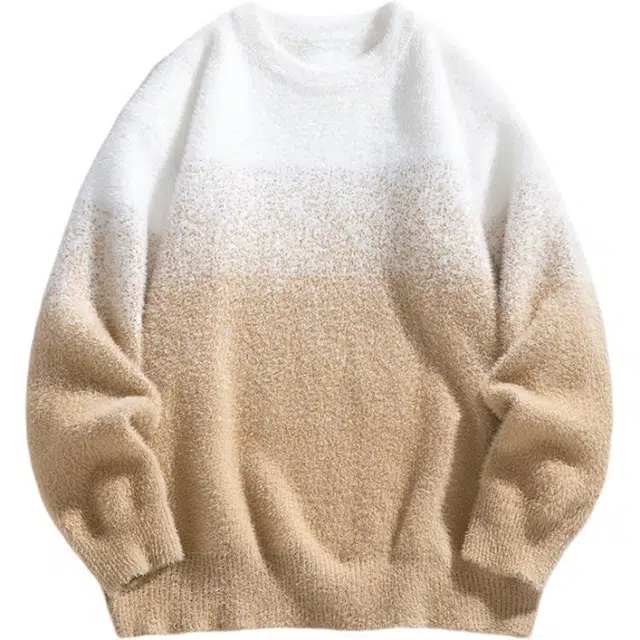 美式复古风格休闲宽松时髦圆领套头柔软舒适渐变色百搭简约保暖性强内搭打底衫慵懒风毛衣 男女同款