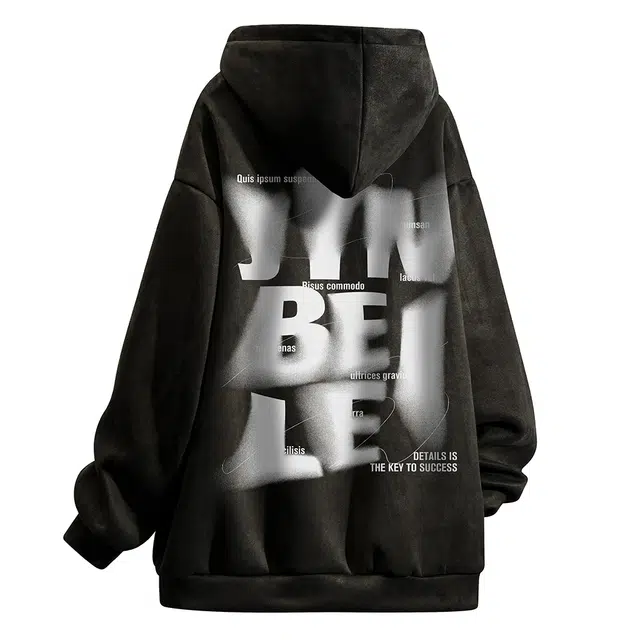 金贝勒 美式复古高街模糊字母印花宽松休闲百搭连帽落肩长袖卫衣 男女同款