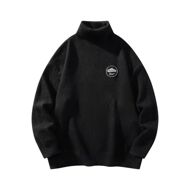 三体 地球文明系列 简约基础款字母印花绣标纯色保暖加厚柔软舒适高领套头百搭宽松内搭外穿学生多巴胺日常通勤针织衫 男女同款