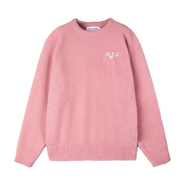 江南先生 美式复古半边绒字母刺绣情侣宽松休闲毛衣针织衫 男女同款