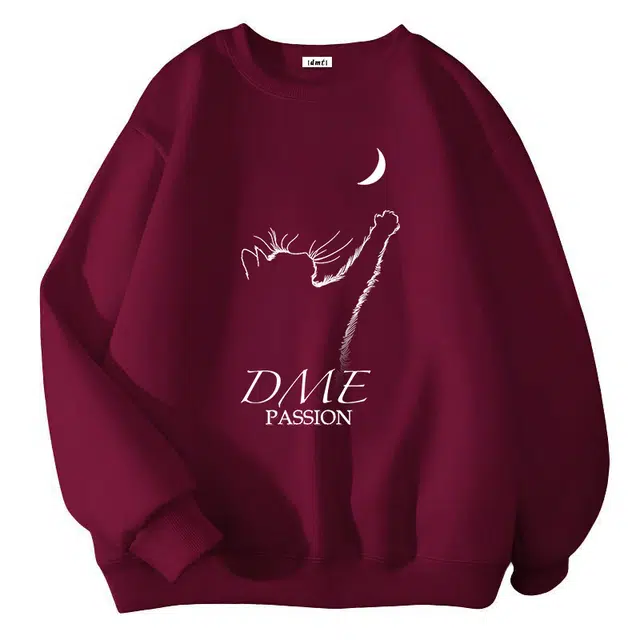 【dme】 猫咪探月线条画图案创意个性百搭学生宽松休闲圆领卫衣 男女同款