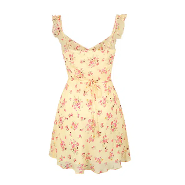 小菊川栗 法式茶歇式夏季度假风温柔气质收腰修身包臀裙吊带连衣裙 女款 黄色碎花