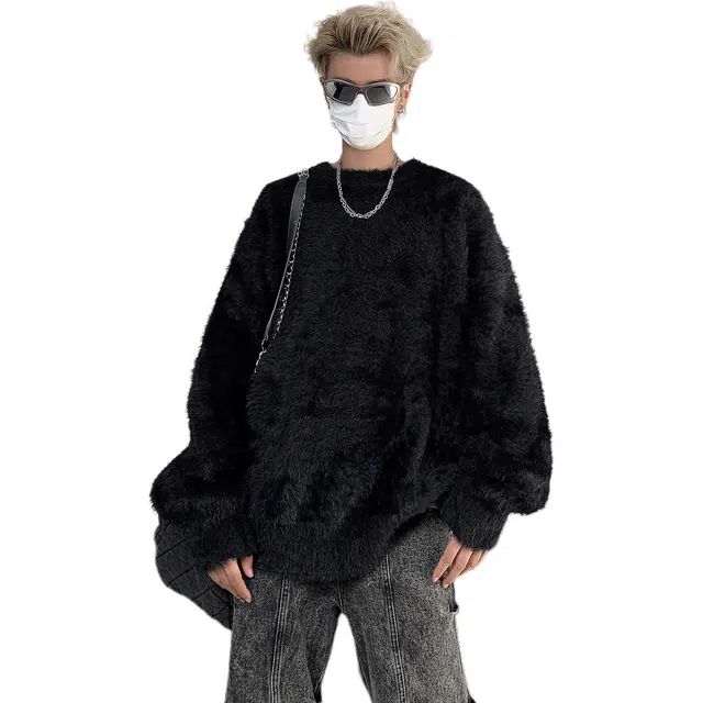 极限涡轮 美式高街复古慵懒内搭保暖打底上衣圆领仿貂毛绒简约百搭针织衫 男女同款