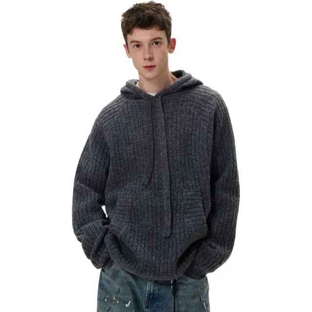 极限涡轮 复古老钱风小众舒适宽松慵懒休闲连帽针织衫 男女同款