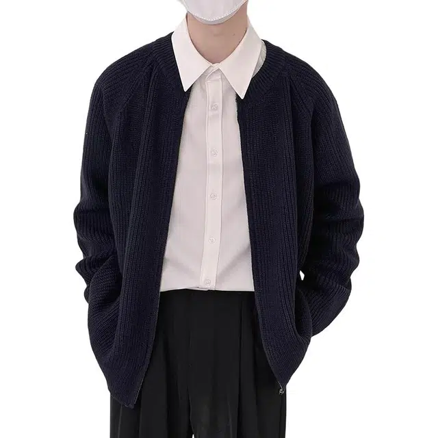 极限涡轮 纯色简约高级开衫舒适百搭长袖针织衫 男女同款 黑色