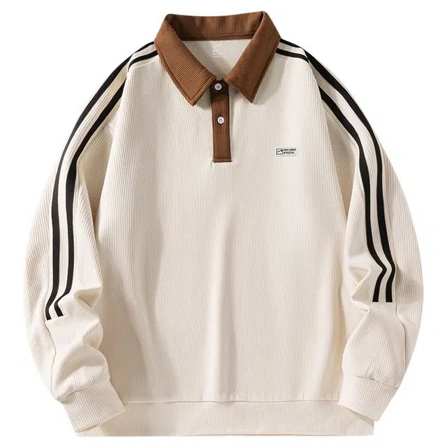 贵人鸟 生活系列 美式百搭条纹套头翻领卫衣 男女同款