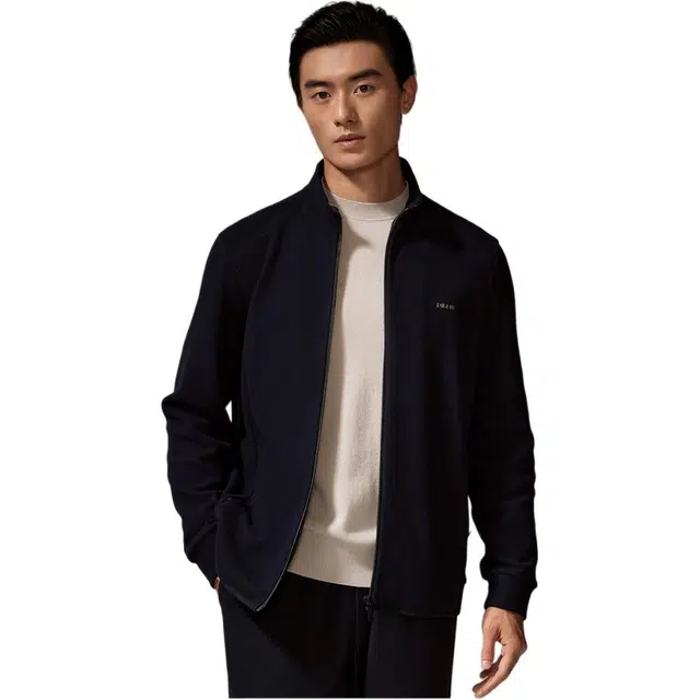 迪柯尼 时尚休闲拉链立领纯色针织衫 男款