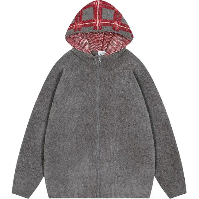 玉儿恋 美式拼接格子舒适宽松慵懒百搭针织衫 男款