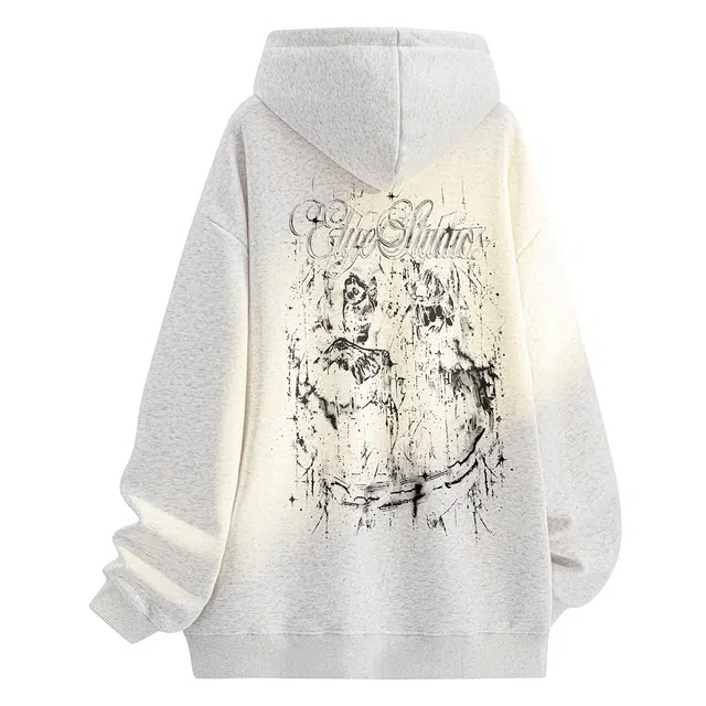 Qnxeey Vintage Ink Print Hoodie