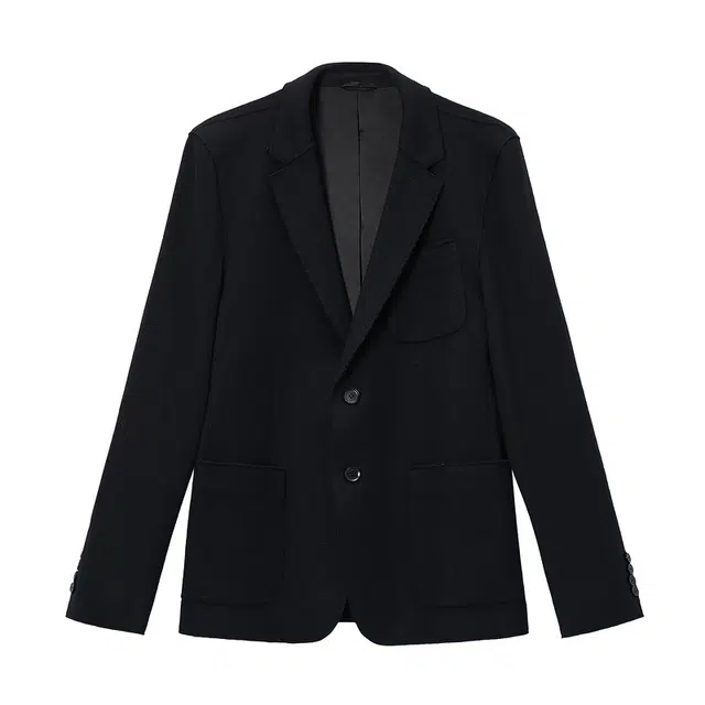 安正 纯色多口袋单排扣正肩休闲西装 男款 素黑