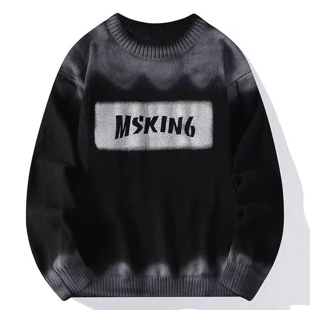 极限涡轮 时尚扎染渐变字母提花圆领潮流针织衫 男女同款 黑色