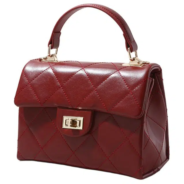 恒源祥 春季新时尚百搭真皮高级感懒惰风菱格小方包百搭复古通勤 牛皮 单肩包手提包 女款 红色/棕色