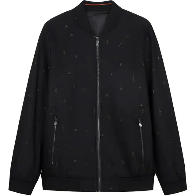 才子 纯色满印棒球领拉链长袖夹克外套 男款 黑色