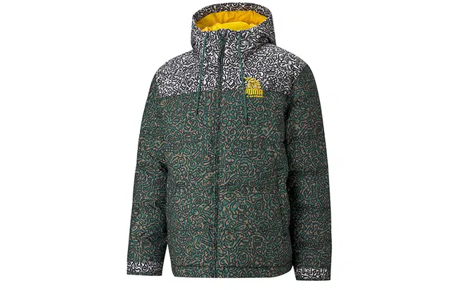 Puma Printed Padded Hoodie Jacket Green