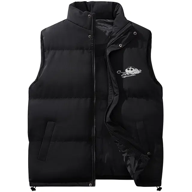 蜡笔小新 卡通字母小标立领保暖休闲棉外套马甲 男女同款