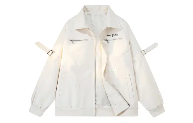 雅鹿 美式复古机车风多拉链设计品牌字母手写体印花防风防水保暖宽松夹克 男女同款