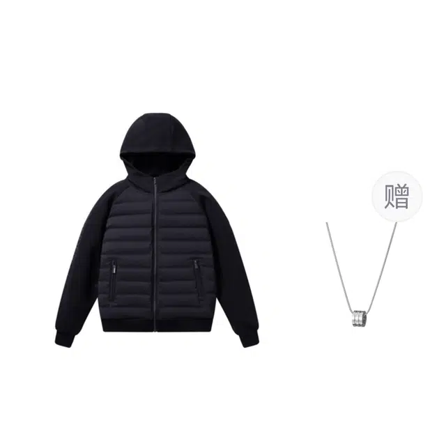 波司登 轻暖鹅绒系列 拉链拼接短款连帽轻量羽绒服 男女同款 黑色