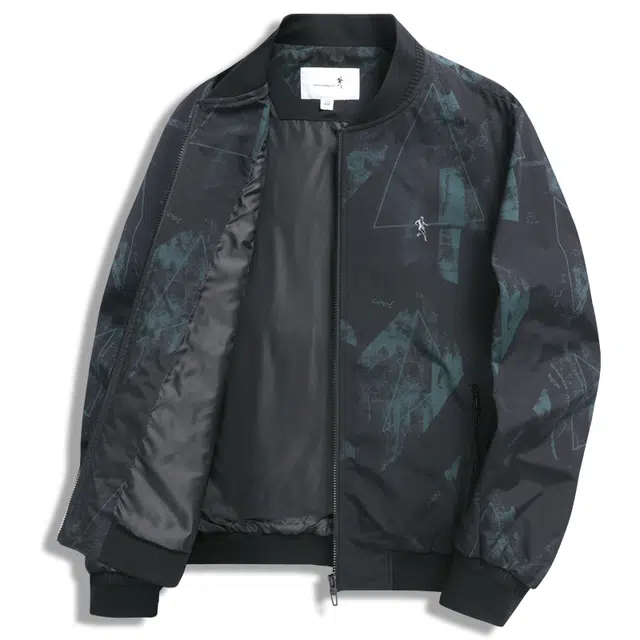 与狼共舞 撞色暗纹耐磨防风时尚百搭棒球领夹克外套 男款 黑色