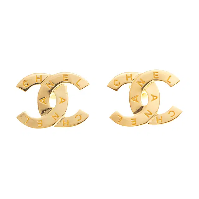 CHANEL Metal Logo Earrings Gold