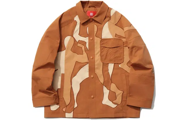 李宁 撞色拼接翻领长袖夹克外套 男款 棕色