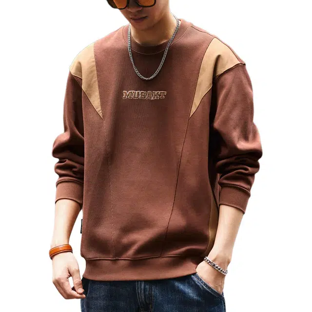 格蓝鹿 美式复古拼接圆领卫衣 男款