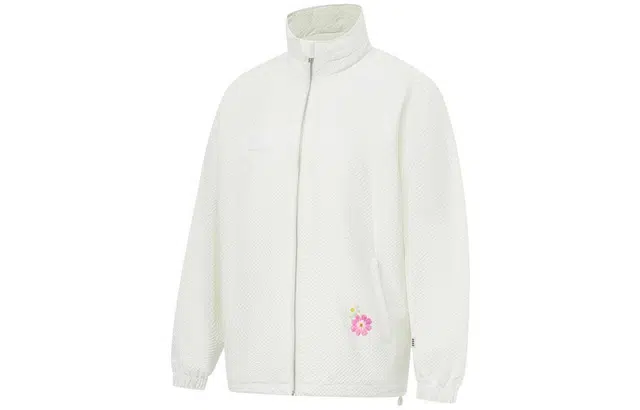 中国李宁 花卉立领宽松夹克外套 男女同款 白色