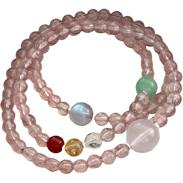 【好久不见】 指尖瑰宝 招财纳福好运常在招桃花财源不断时来运转未来可期前程似锦多圈少女心#好运天然 草莓晶 手串 女款