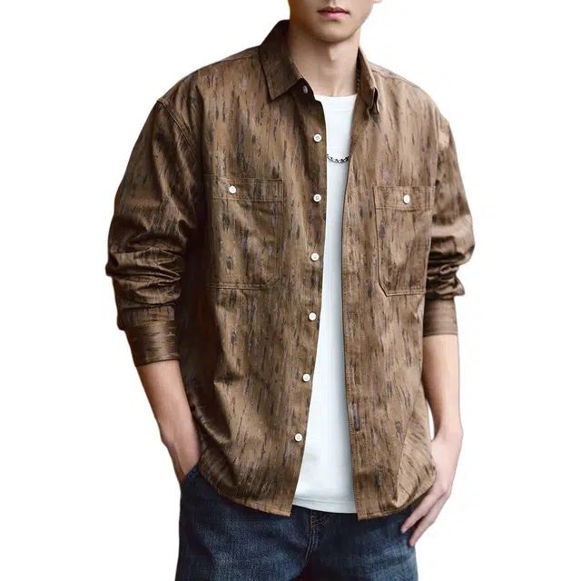 格蓝鹿 潮牌休闲宽松印花痞帅衬衣美式英伦风复古小众设计感竖纹长袖衬衫 男女同款