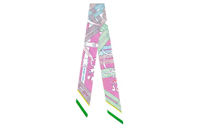 HERMES twilly Vert Rose Brown