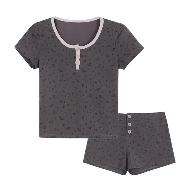 橡柠派 圆领小清新短袖上衣亲肤舒适家居服三分裤睡衣套装 女款 巧克力色