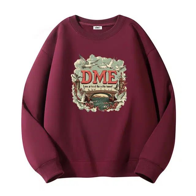 【dme】 美式圆领复古印花宽松百搭打底套头卫衣 男女同款