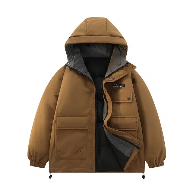 鸭鸭 字母宽松纯色连帽拉链厚款长袖羽绒服 男款