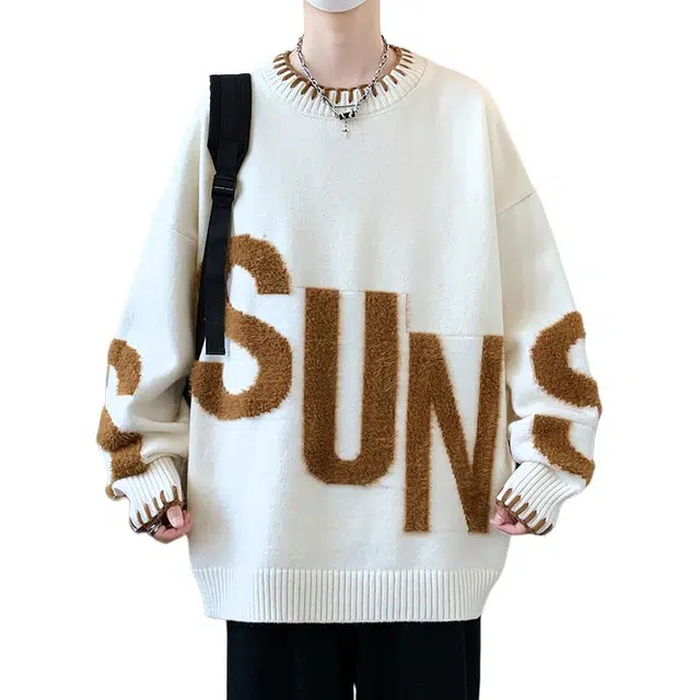 玉儿恋 潮牌美式潮牌慵懒风高品质毛衣宽松百搭套头圆领针织衫 男女同款