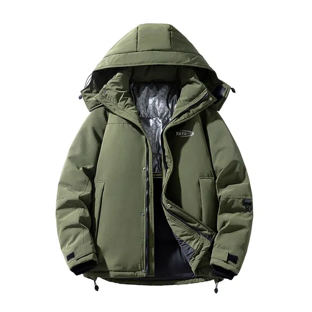 鸭鸭 字母纯色连帽宽松拉链长袖羽绒服 男款