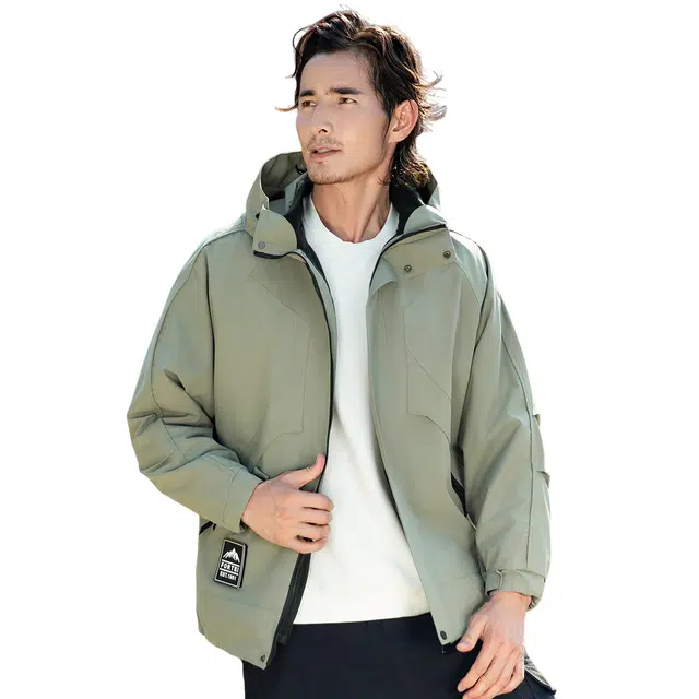 富铤 美式三合一 摇粒绒内胆休闲保暖防风连帽户外通勤夹克外套 男款