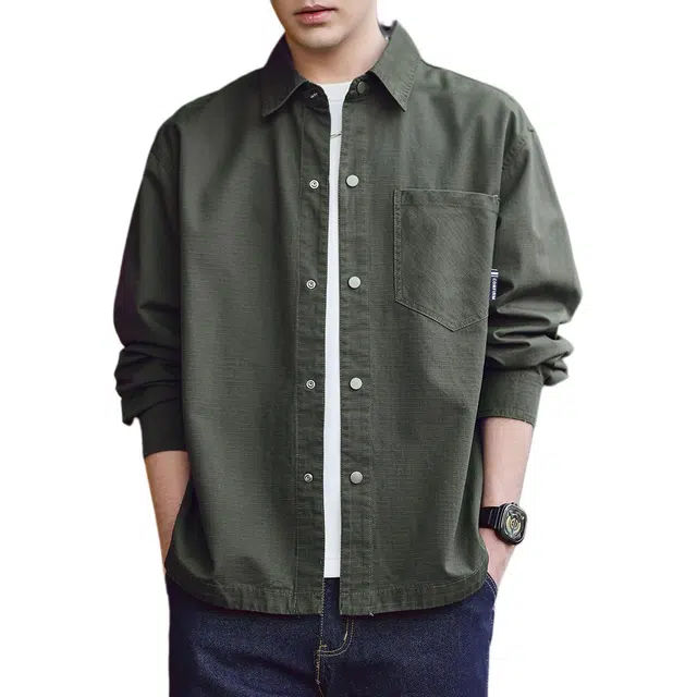 格蓝鹿 男潮牌城市机能风格显高显瘦痞帅美式复古工装松弛感休闲长袖衬衫 男女同款