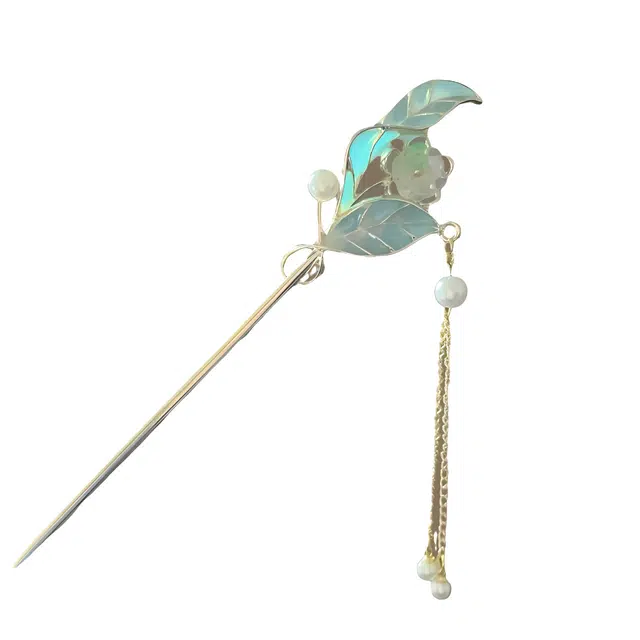 【挽君心】 指尖瑰宝 新中式国潮古风 树叶发钗步摇高级感盘发简约花朵流苏发饰汉服旗袍优雅气质 镀银 发簪 女款